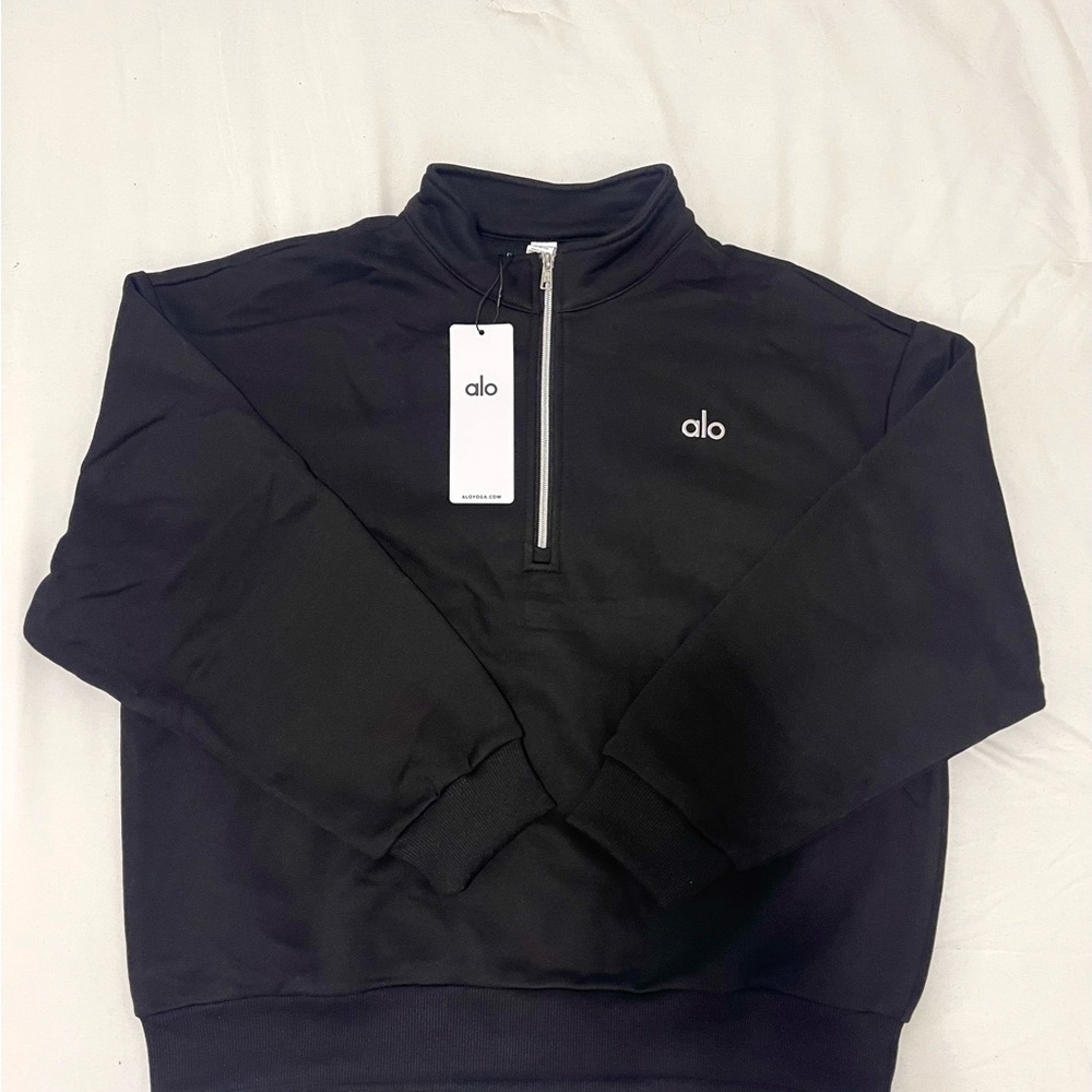 ALO Black Quarter Zip Pullover Sweatshirt – Size M